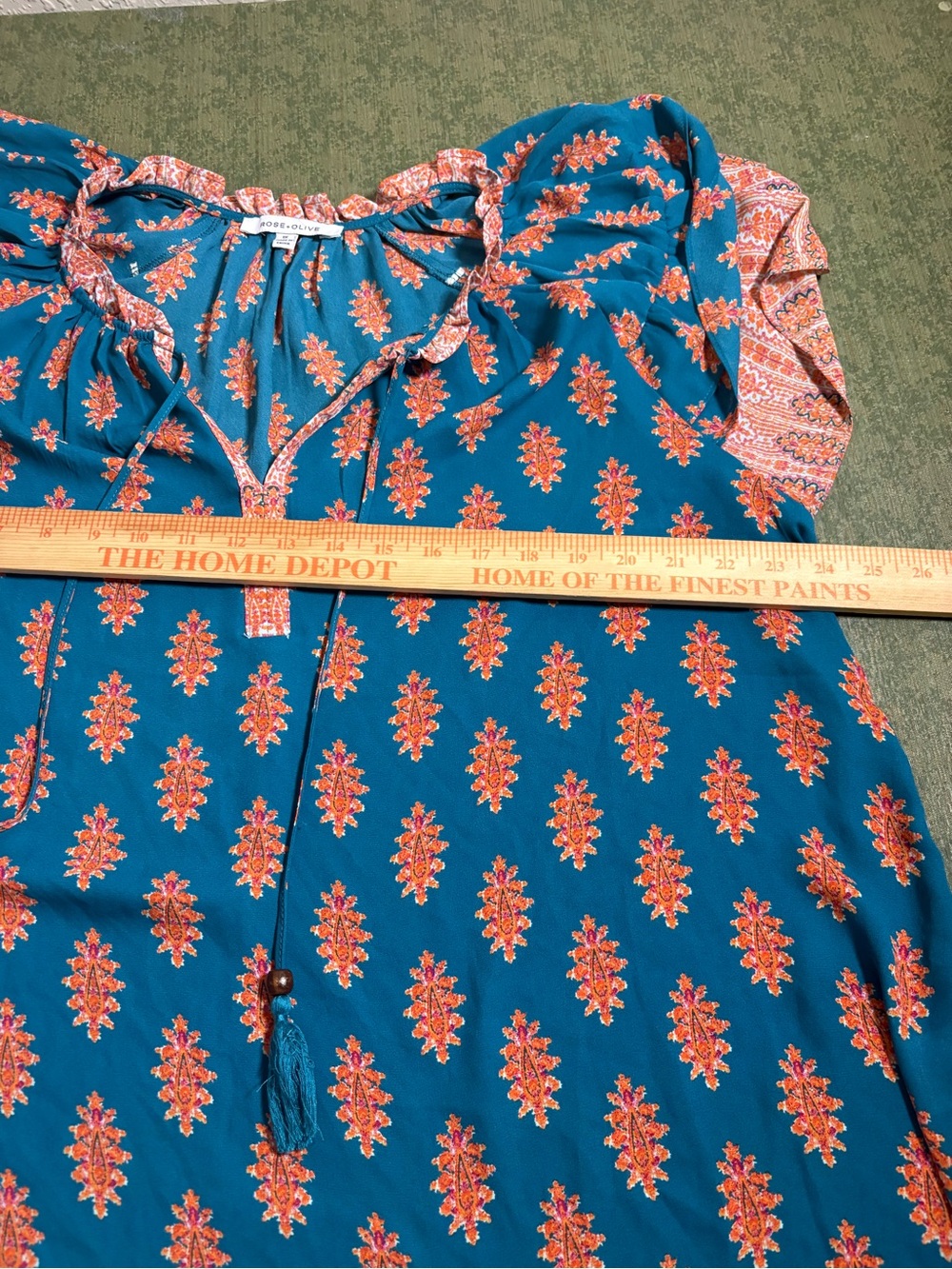 Rose & Olive Teal and Light Blue Boho Tie-Front Women’s Tops - Picture 7 of 11